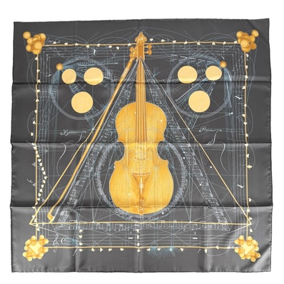 HERMES エルメス スカーフ カレ90 球体が奏でる音楽 ファッションアイテム La Musique des Spheres シルク ダークグレー レディース 美品【中古品】