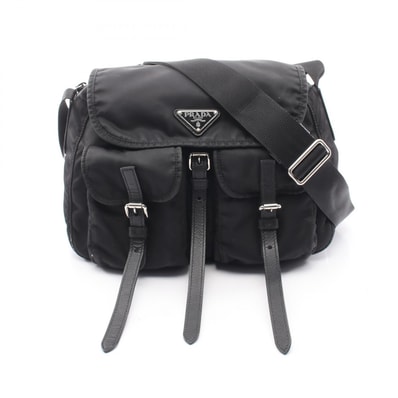プラダ PRADA トライアングルロゴ ショルダーバッグ バッグ ナイロン サフィアーノレザー レディース ブラック系 【中古】