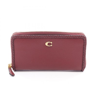 コーチ COACH アコーディオン ラウンド長財布 財布 レザー レディース ボルドー系 【中古】