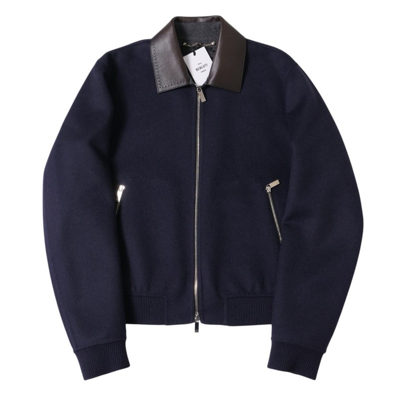 ■未使用品■Berluti ベルルッティ ブルゾン サイズR48 ウール×カシミヤ ダブルフェイス 襟レザー ダブルジップアップ ジャケット イタリア製 20241219/RA2528