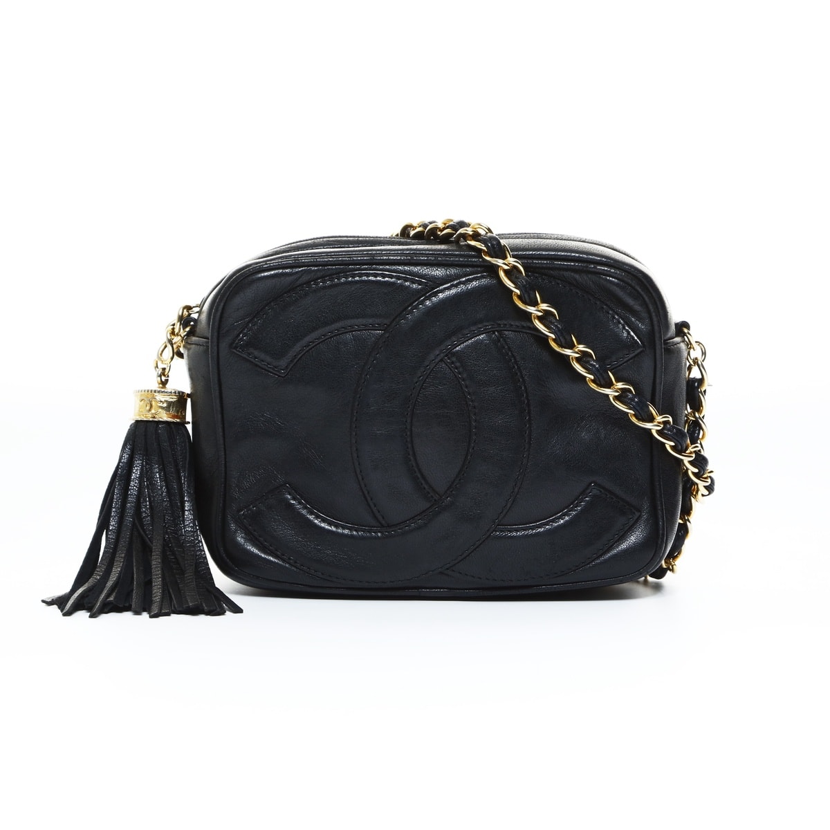 シャネル CHANEL 0番台 1986-1988 ミニ カメラバッグ ココマーク フリンジ ラムスキン ショルダーバッグ【中古】