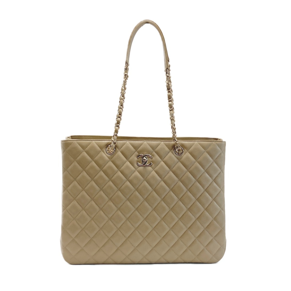 CHANEL シャネル ココマーク マトラッセ ラージ チェーントート A91046 ベージュ キャビアスキン ワンショルダー