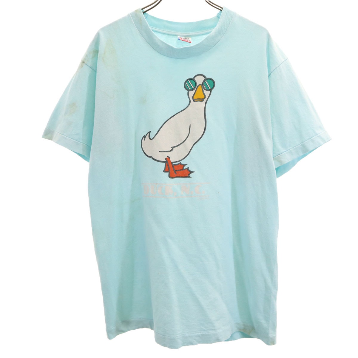 FRUIT OF THE LOOM フルーツオブザルーム 90s USA製 オールド ダック 半袖 Tシャツ L 水色 シングルステッチ