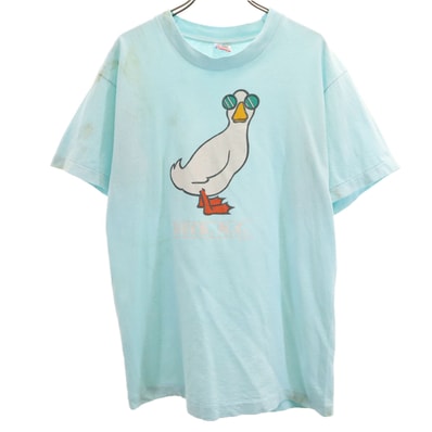 FRUIT OF THE LOOM フルーツオブザルーム 90s USA製 オールド ダック 半袖 Tシャツ L 水色 シングルステッチ