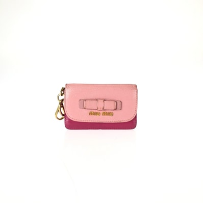 MIUMIU ミュウミュウ マドラス バイカラー ピンク ゴールド金具 レザー カードケース パスケース 名刺入れ 601084 【中古】