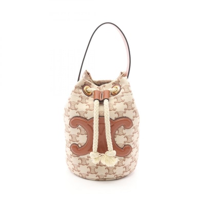 セリーヌ CELINE ティーン ドローストリング トリオンフ ハンドバッグ バッグ キャンバス レザー レディース アイボリー系 / ブラウン系 【中古】