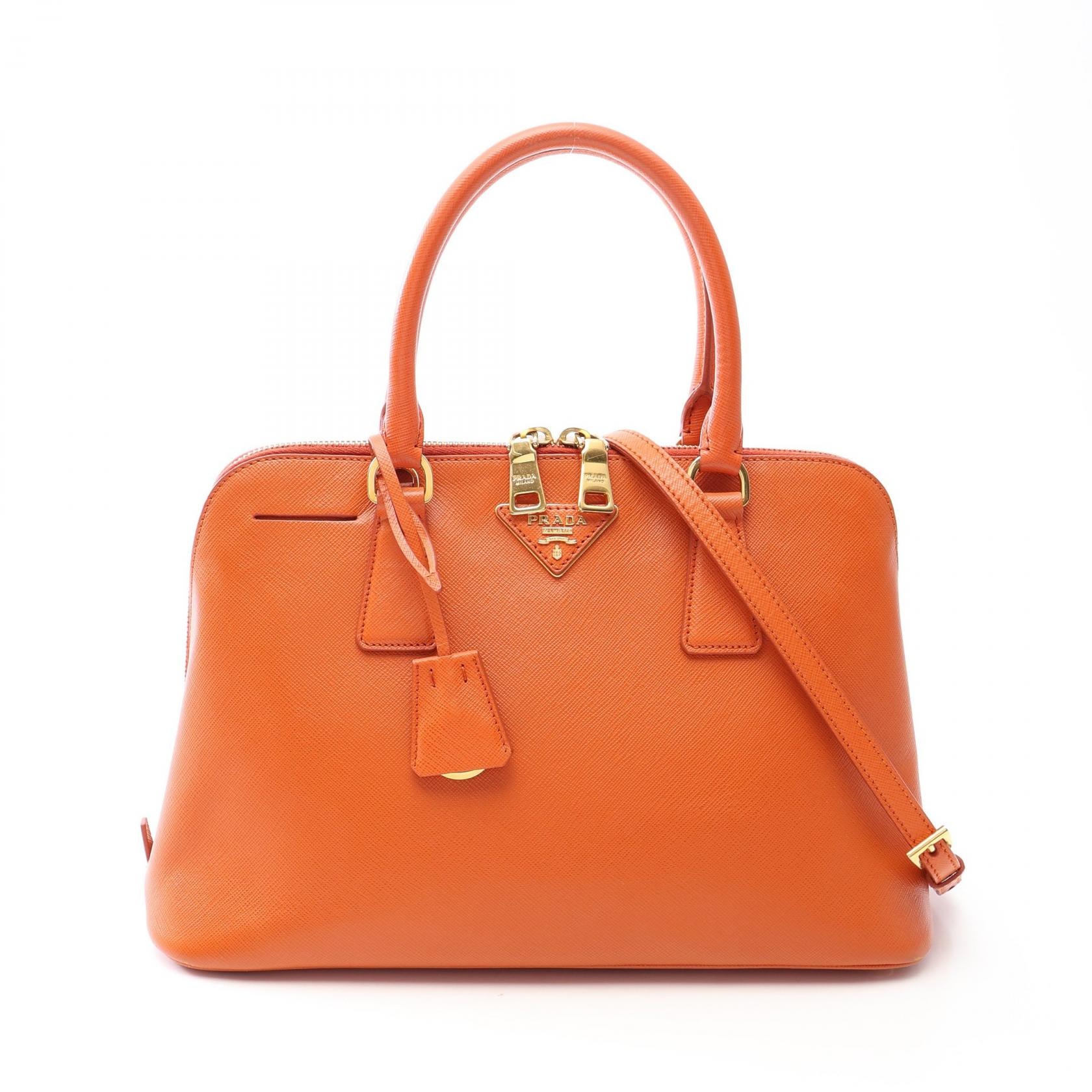 プラダ PRADA SAFFIANO LUX 2WAY ハンドバッグ バッグ サフィアーノレザー レディース オレンジ系 【中古】