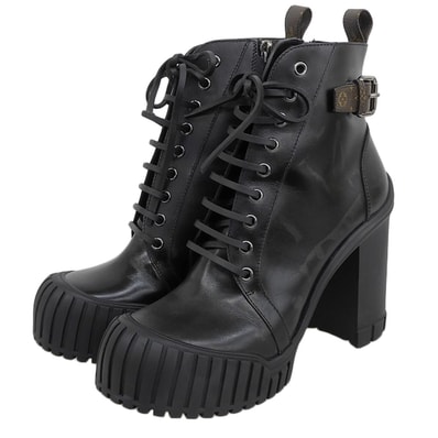 ルイヴィトン 美品 ルビーライン モノグラムストラップ アンクルブーツ レディース ブラック 40 24年製 40