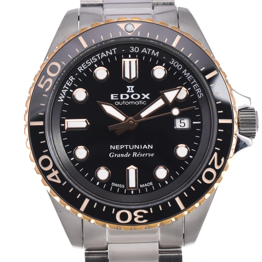 エドックス EDOX 80801-3NRM-NIR ネプチュニアン グランデ リザーブ デイト オートマティック メンズ 美品 箱・保証書付き 腕時計 I#147674