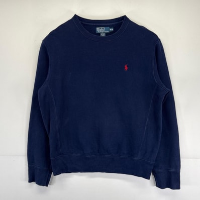 古着 ポロバイラルフローレン Polo by Ralph Lauren スウェット トレーナー クルーネック リバースタイプ ワンポイント M ネイビー メンズ