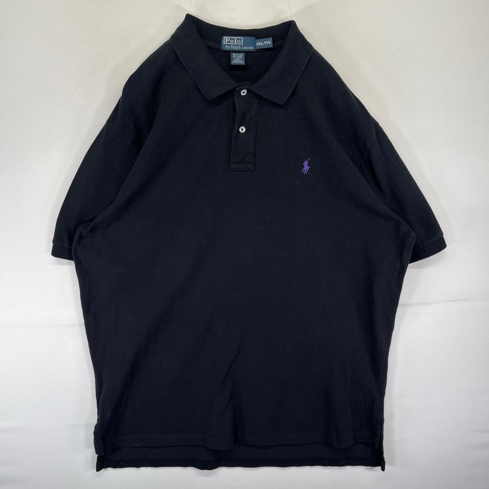 古着 ポロバイラルフローレン Polo by Ralph Lauren 鹿の子 半袖シャツ ワンポイント ロゴ 刺繍 2XL  ブラック系 無地 メンズ