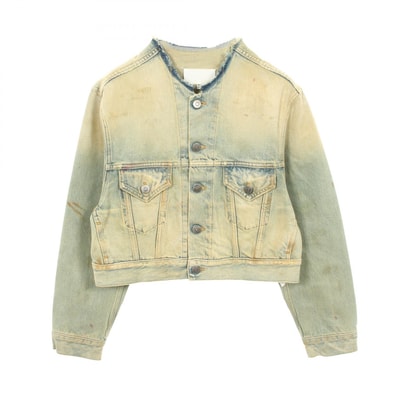 メゾン マルジェラ Maison Margiela ダメージ加工 カットオフ クロップド デニムジャケット 衣料品 アウター コットン レディース ブルー系 / イエロー系 【中古】