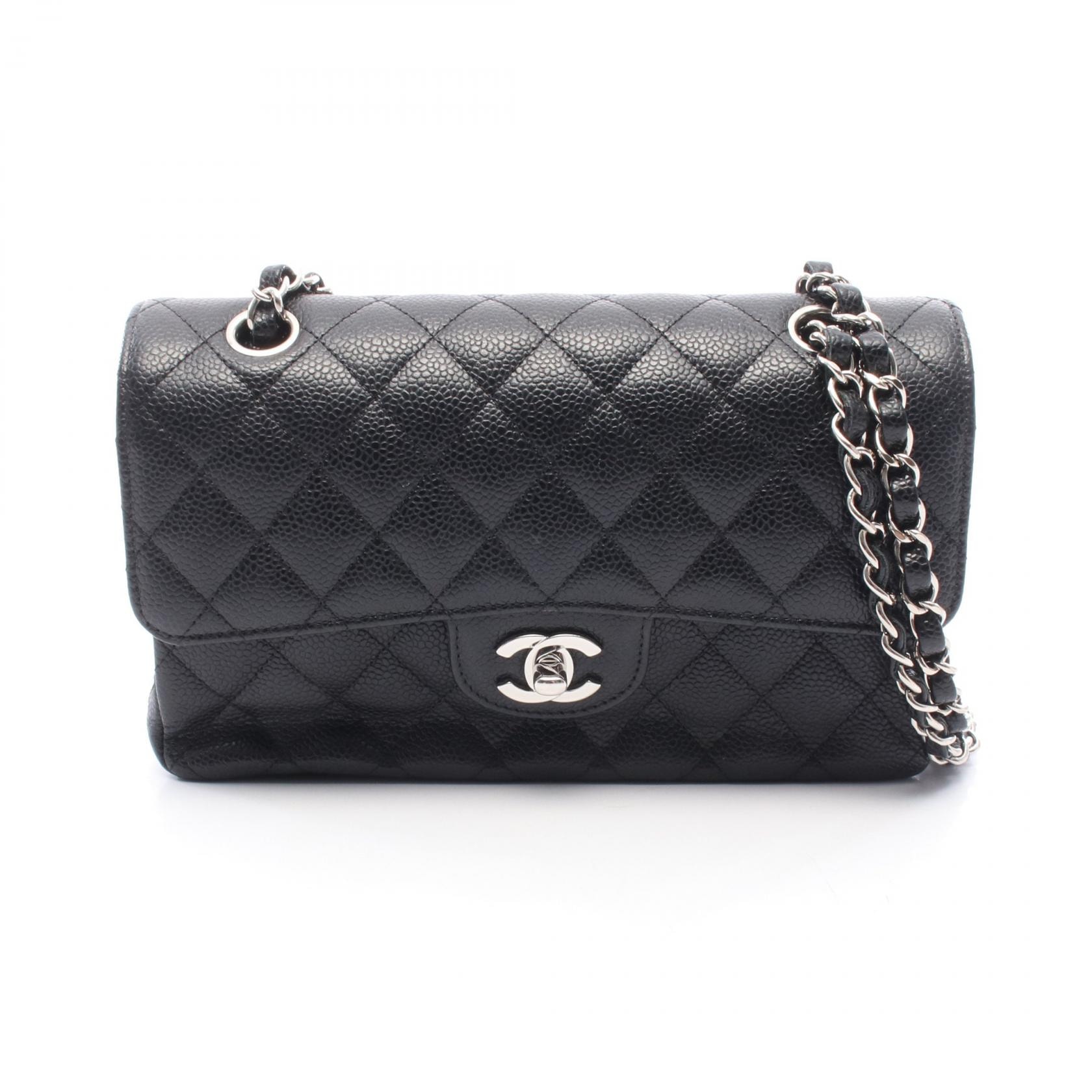 シャネル CHANEL マトラッセ Wフラップ ショルダーバッグ バッグ キャビアスキン(グレインドカーフ) レディース ブラック系 A01113 【中古】