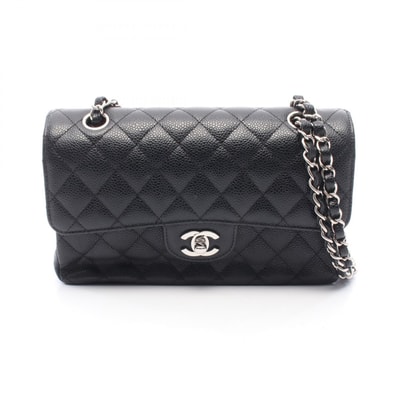 シャネル CHANEL マトラッセ Wフラップ ショルダーバッグ バッグ キャビアスキン(グレインドカーフ) レディース ブラック系 A01113 【中古】