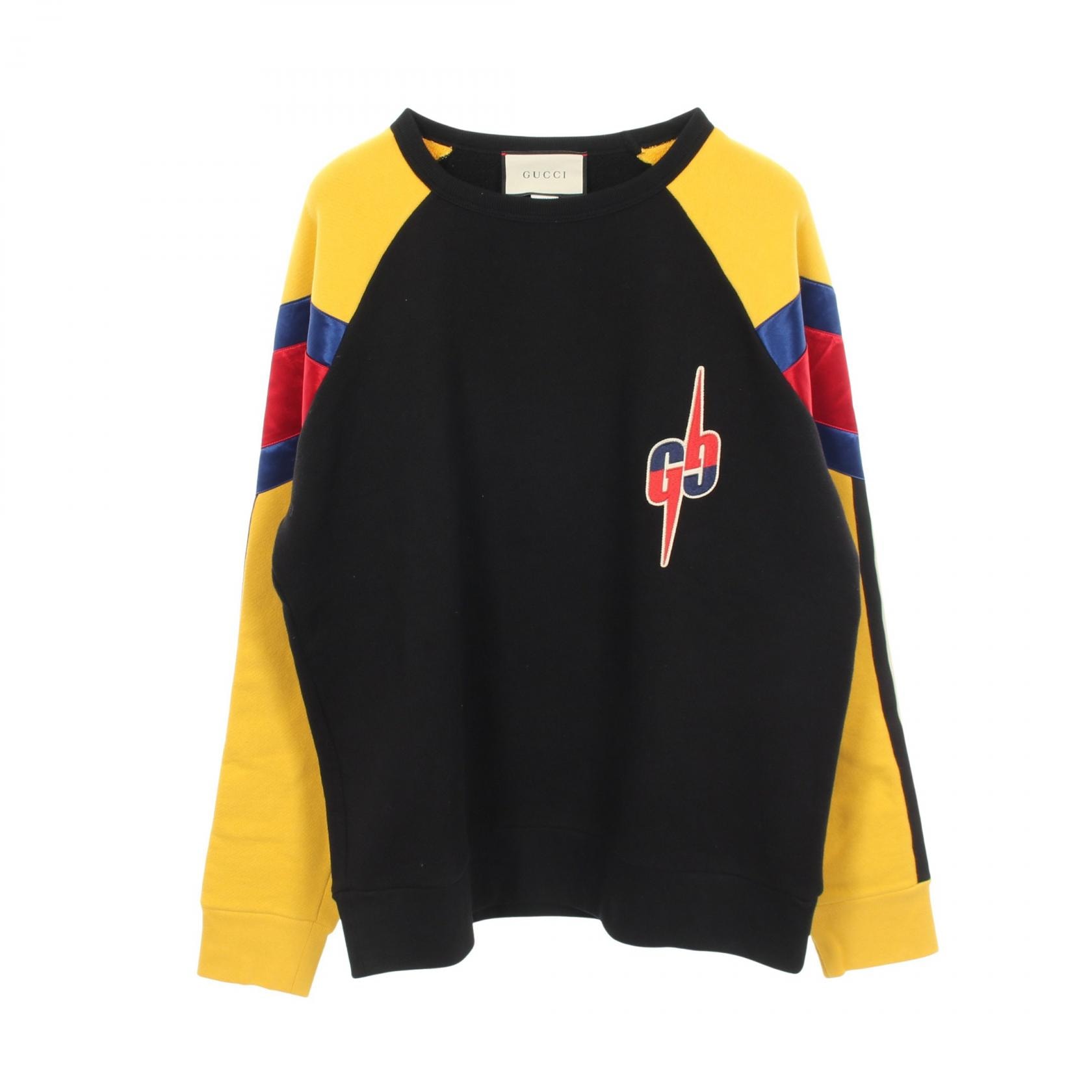 グッチ GUCCI GGロゴパッチ スウェット 衣料品 トップス コットン メンズ ブラック系 / イエロー系 / マルチカラー 【中古】