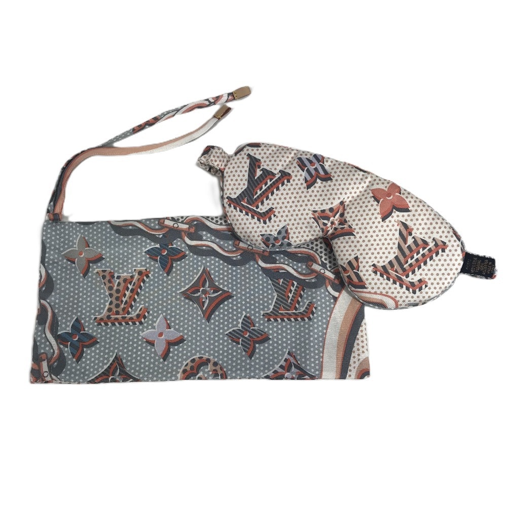 ルイヴィトン LOUIS VUITTON アイマスク・ブルーシェル GI0614 ナイトグッズ 睡眠用 モノグラム ポーチセット 巾着ポーチ アイマスク シルク ピンク系 新品同様