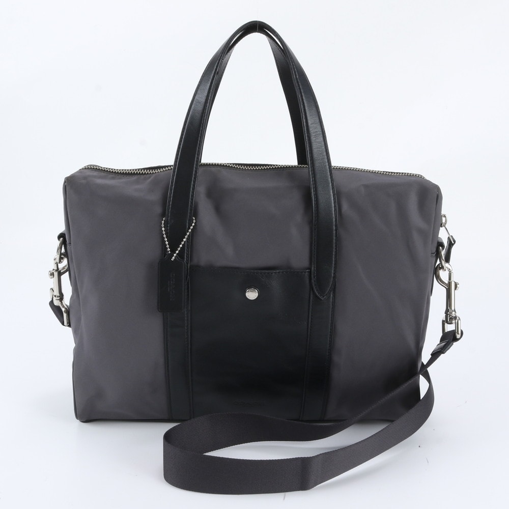 ■美品 コーチF21087 ビジネス バッグ レザー×ナイロン