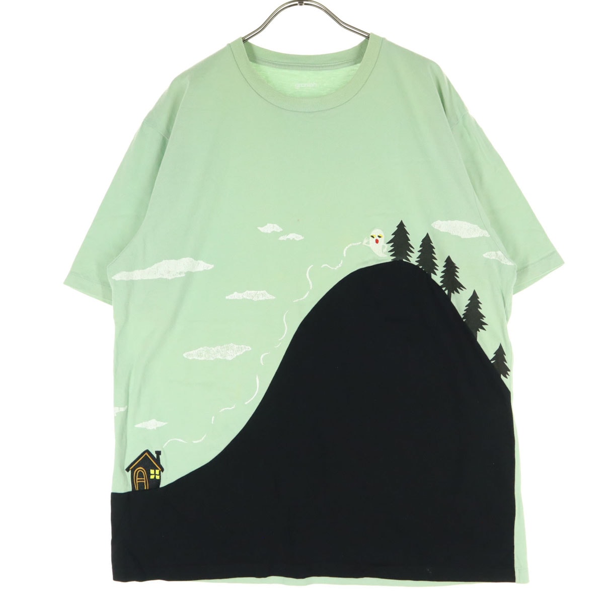 graniph グラニフ 絵本プリント 半袖 クルーネック Tシャツ XL ライトグリーン ねないこだれだ