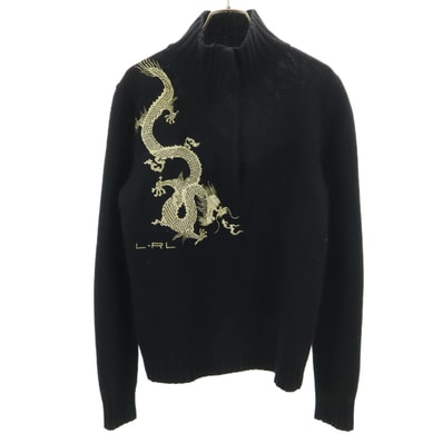 LAUREN RALPH LAUREN ローレンラルフローレン 長袖 ハーフボタン セーター S 黒 ニット 龍