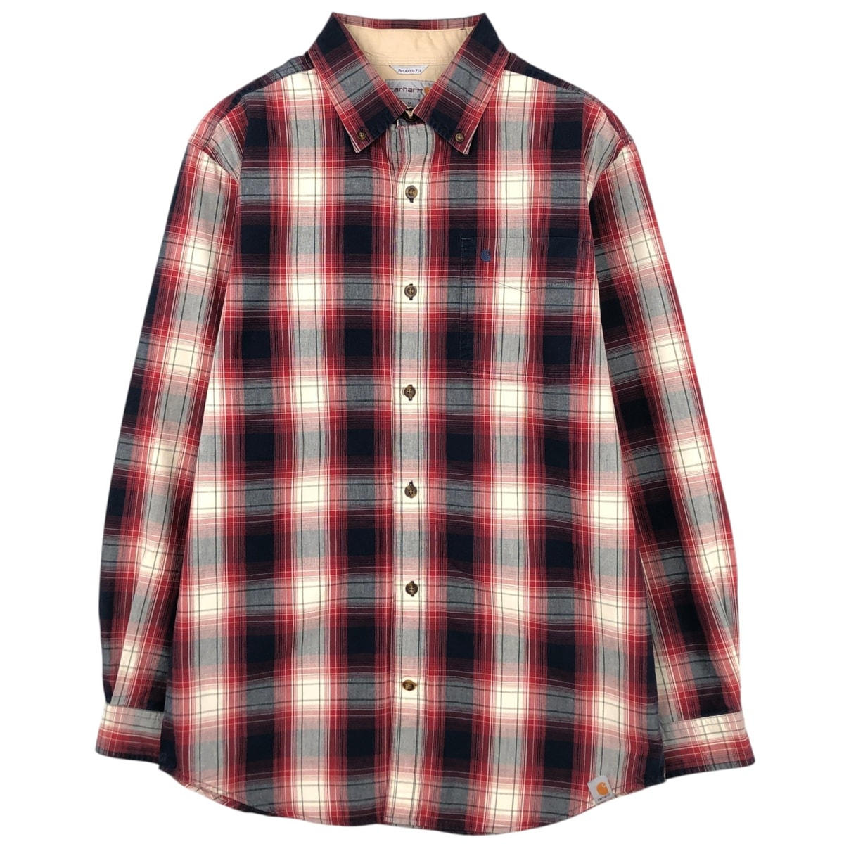 古着 カーハート Carhartt RELAXED FIT チェック柄 オンブレチェック 長袖 ボタンダウン ワークシャツ メンズM相当/eaa622297