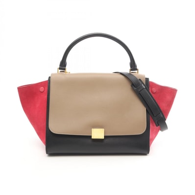 セリーヌ CELINE トラペーズ ミディアム ハンドバッグ バッグ レザー スウェード レディース ブラック系 / ベージュ系 / ピンク系 【中古】