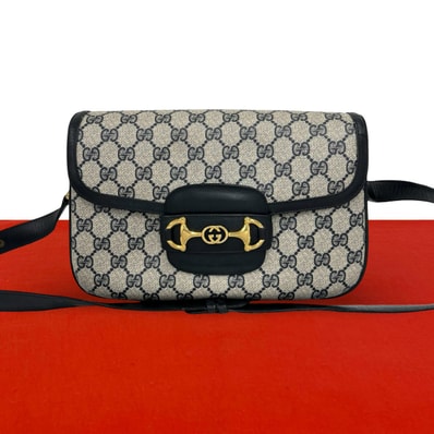 GUCCI グッチ GG 柄 ホースビット 金具 レザー PVC ショルダーバッグ ネイビー
25655