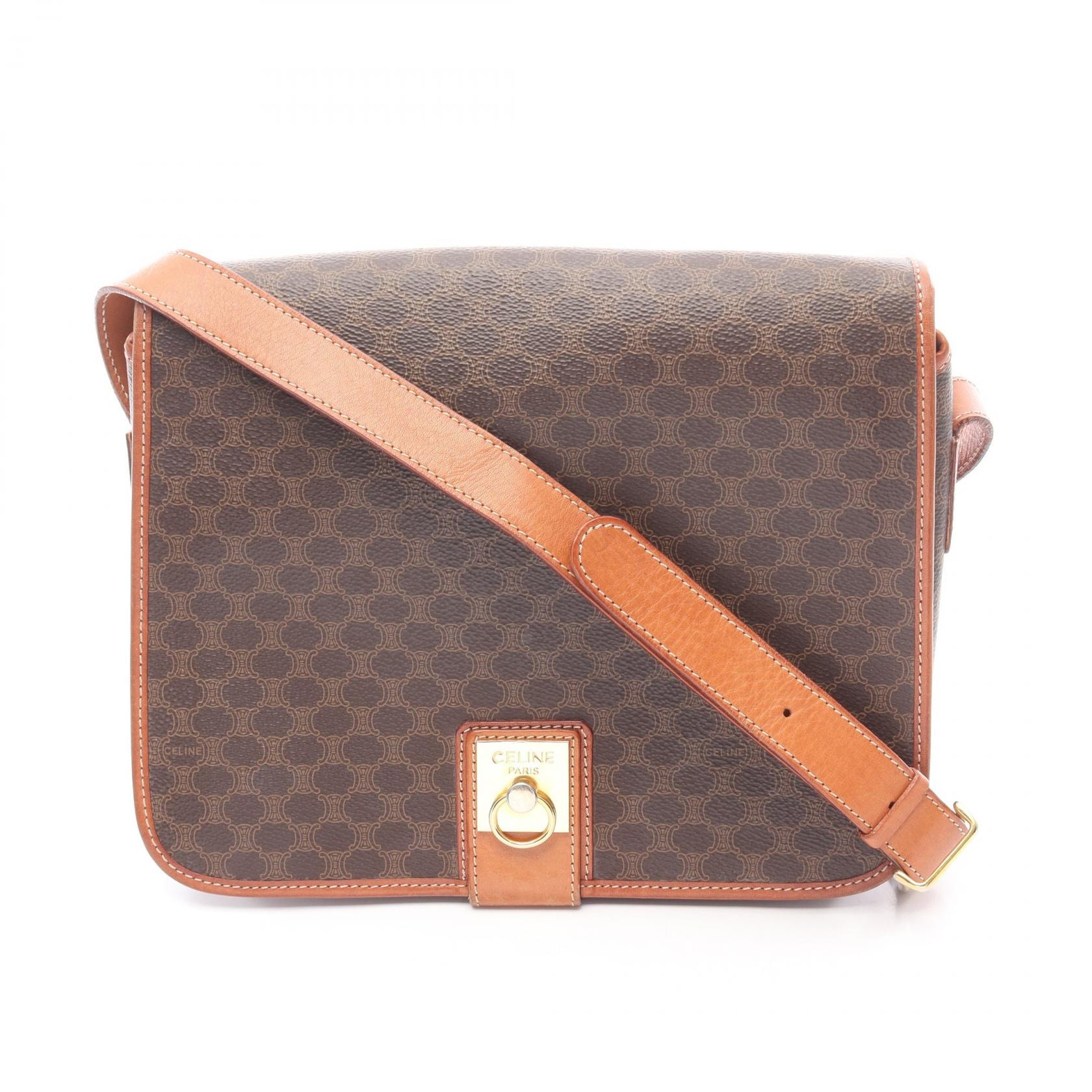 セリーヌ CELINE マカダム ショルダーバッグ バッグ PVCコーティングキャンバス レザー レディース ブラウン系 【中古】