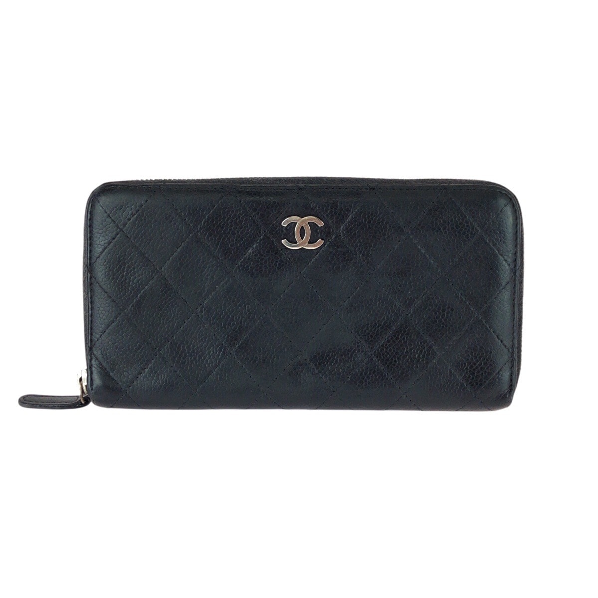 CHANEL シャネル ココマーク ブラック 黒 シルバー金具 キャビアスキン 長財布 ラウンドファスナー 603562 【中古】