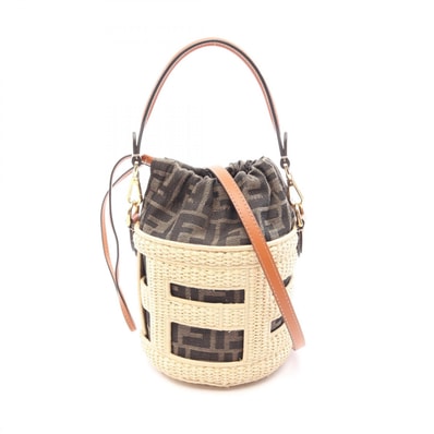 フェンディ FENDI STEP OUT ステップアウト スモール 2WAY ハンドバッグ バッグ キャンバス レザー ラフィア レディース アイボリー系 / ブラック系 / マルチカラー 【中古】