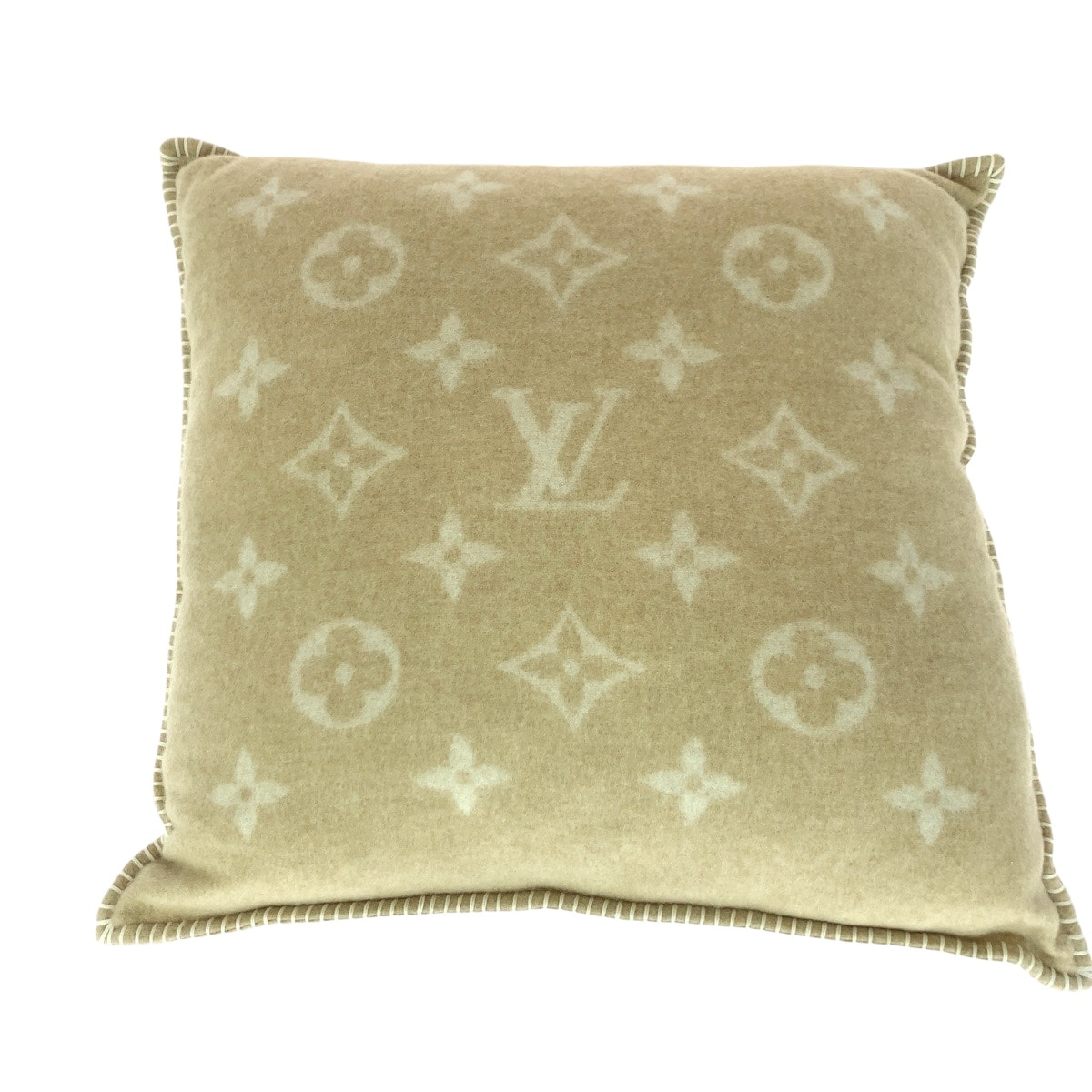 美品 LOUIS VUITTON ルイヴィトン 23AW モノグラム 男女兼用 ベージュ ホワイト ウール カシミヤ/ インテリア クッション 505115 【中古】