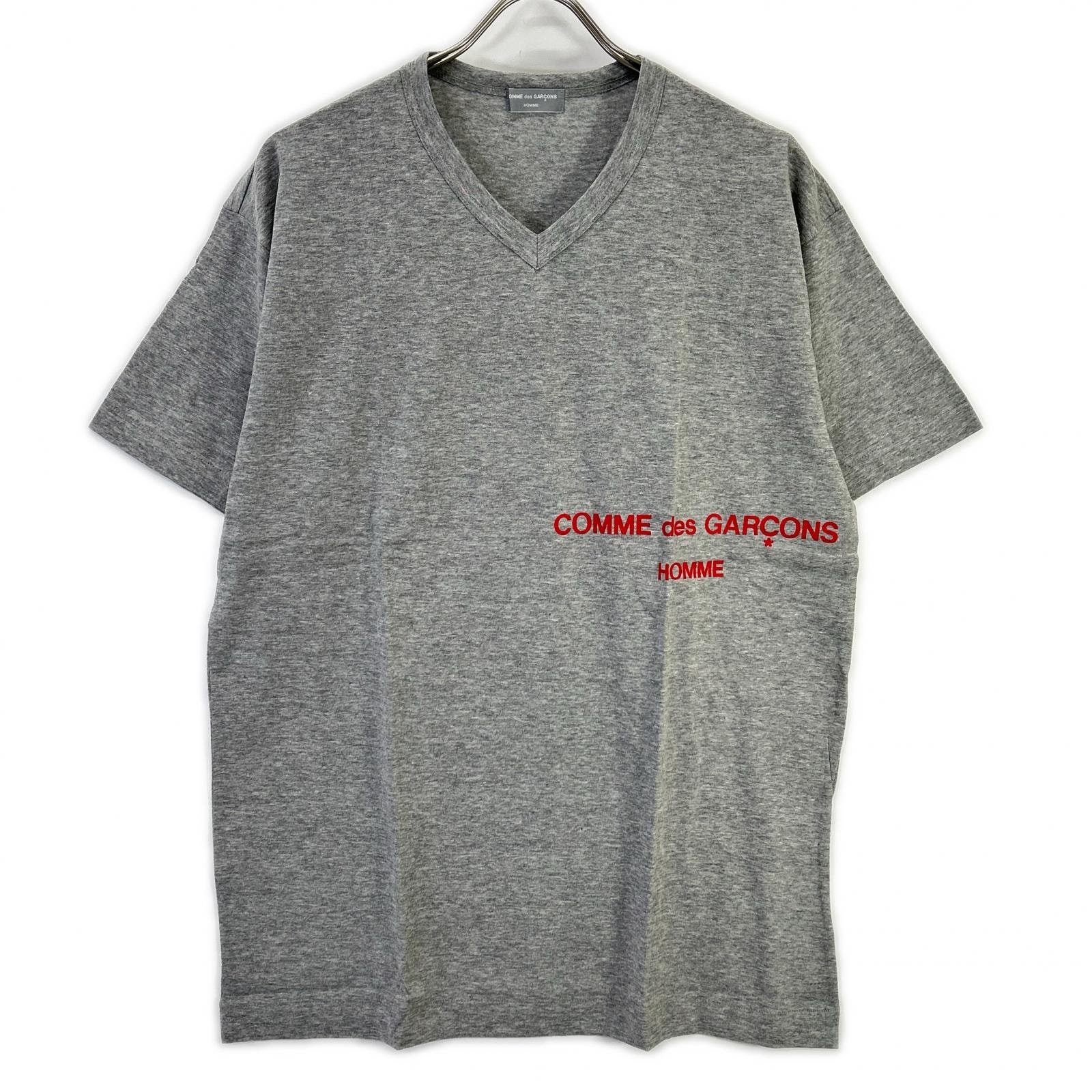 コムデギャルソンオム 90s 田中オム HT-020410 グレー ロゴプリント VネックTシャツ 表記なし
