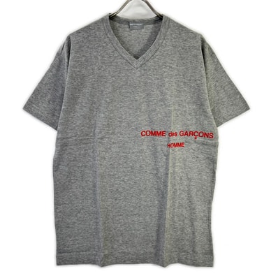 コムデギャルソンオム 90s 田中オム HT-020410 グレー ロゴプリント VネックTシャツ 表記なし