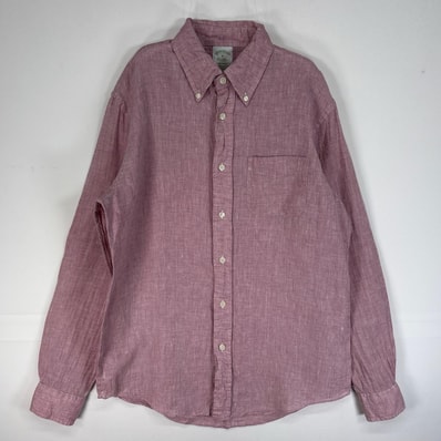 古着 ブルックスブラザーズ Brooks Brothers 長袖シャツ リネン 胸ポケ MILANO M ピンク系 無地 メンズ