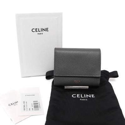 CELINE Small Trifold Wallet In Grained Calfskin "Grey"