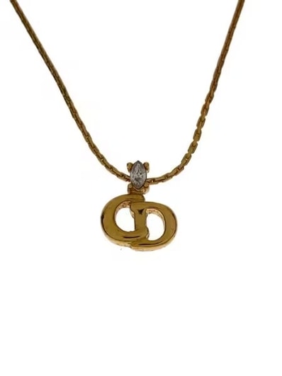 Dior CD Logo Rhinestone Necklace "Gold"