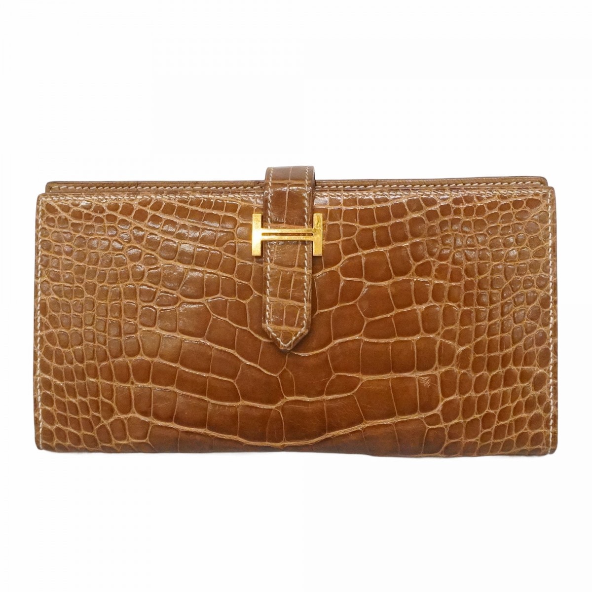 【6da0053】エルメス 長財布 ベアンスフレ アリゲーター フィセル ゴールド金具 D刻印【中古】レディース