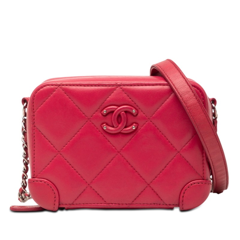 シャネル ココマーク マトラッセ 斜め掛け チェーン ショルダーバッグ カメラバッグ ピンク ラムスキン レディース CHANEL 【中古】