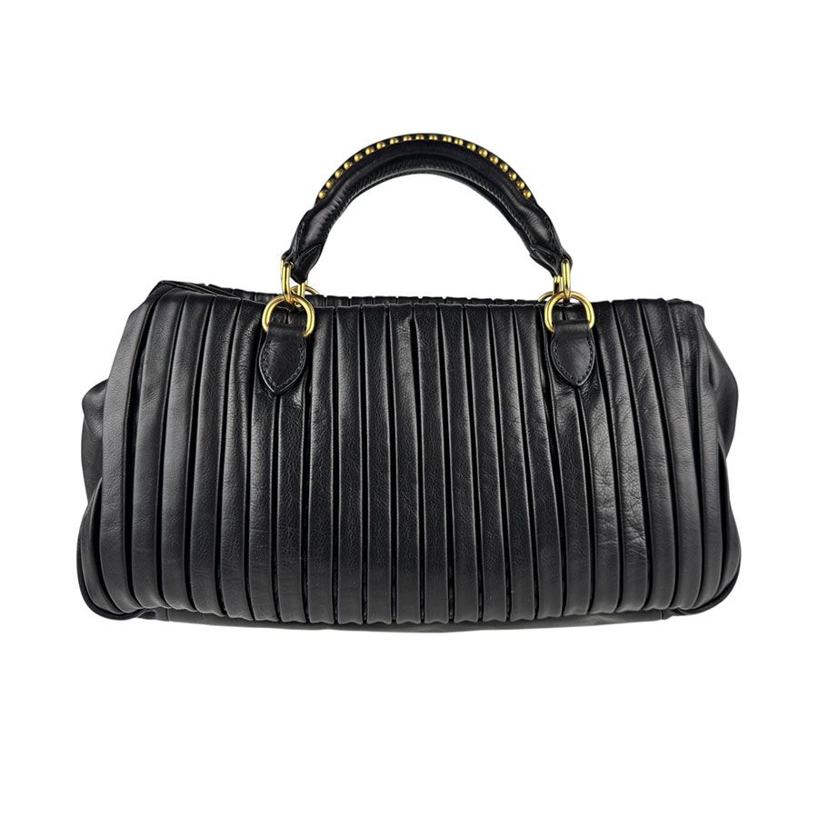 ミュウミュウ MIUMIU ハンドバッグ ショルダーバッグ レザー ブラック ゴールド レディース【中古】 z6740