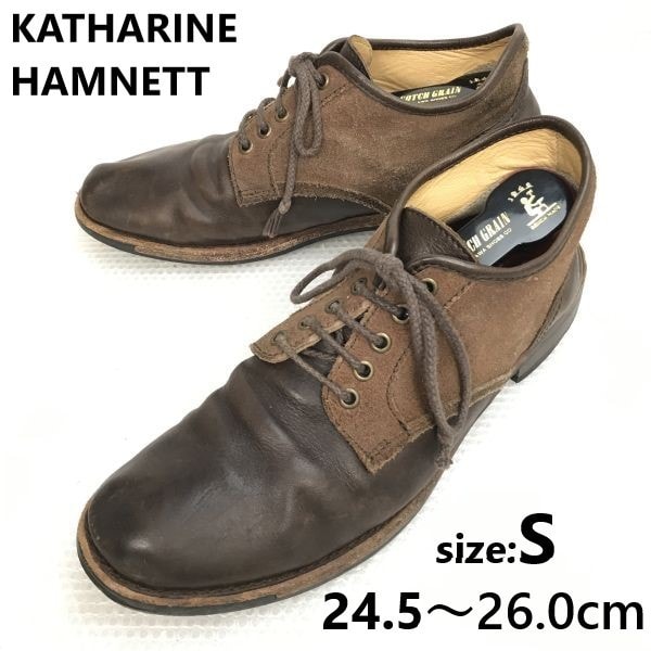 キャサリンハムネット/KATHARINE HAMNETT★本革/チャッカ/ショートブーツ【S(24.5-26.0/茶/brown】靴/ハンドメイド/Leather/shoes◆bA-067