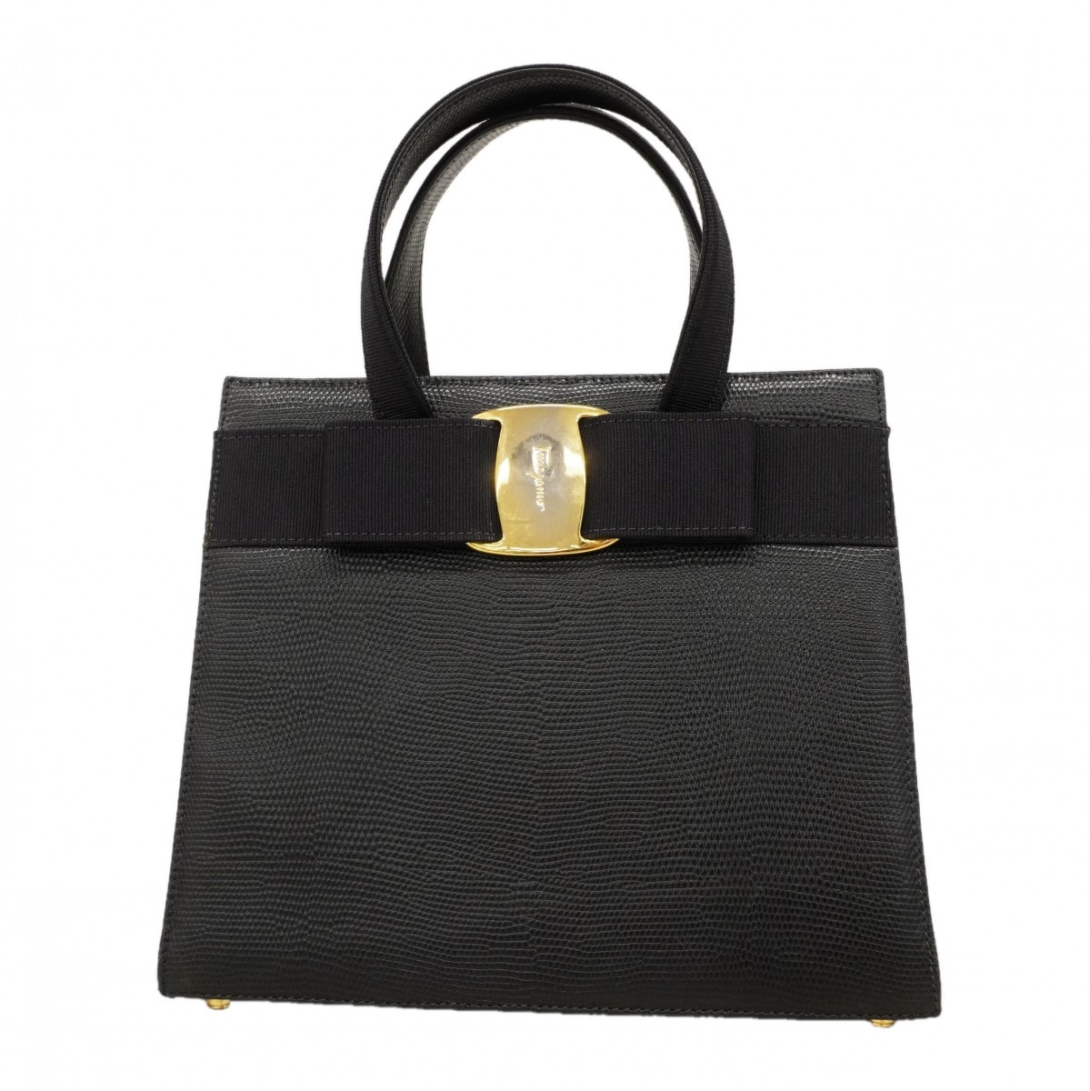 【6dd5344】サルヴァトーレフェラガモ ハンドバッグ ヴァラ レザー ネイビー ブラック ゴールド金具【中古】レディース