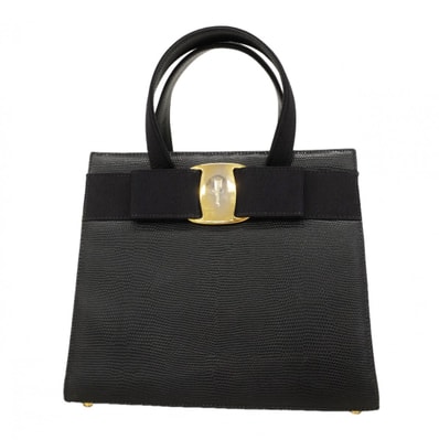 【6dd5344】サルヴァトーレフェラガモ ハンドバッグ ヴァラ レザー ネイビー ブラック ゴールド金具【中古】レディース