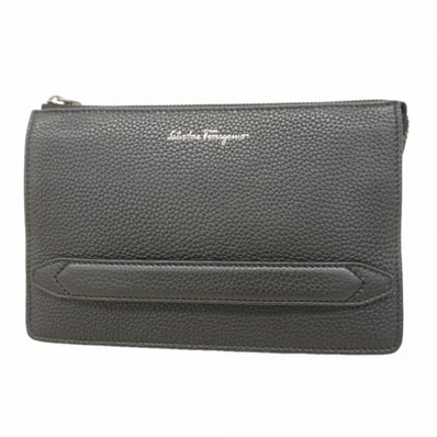 【6ec2463】サルヴァトーレフェラガモ クラッチバッグ レザー ブラック シルバー金具【中古】メンズ