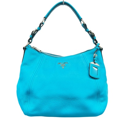 PRADA 希少 極美品 プラダ ヴィッテロ フェニックス BR5096 ショルダーバッグ カーフ レザー TURCHESE ターコイズ ブルー グリーン ハンドバッグ セミショルダー Aランク 鑑定済 中古 プラダバッグ
