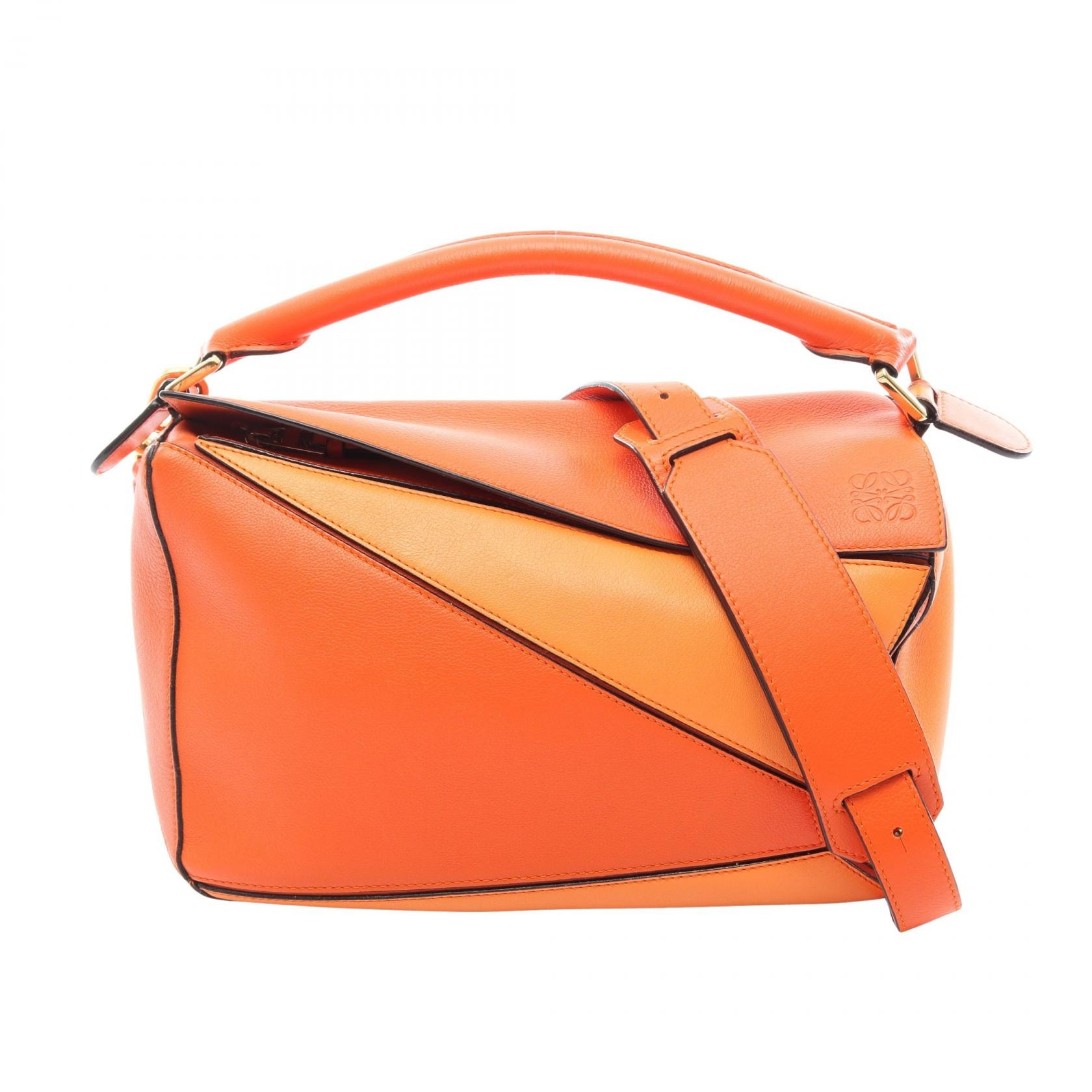 ロエベ LOEWE パズルバッグ ミディアム 2WAY ハンドバッグ バッグ レザー レディース オレンジ系 【中古】