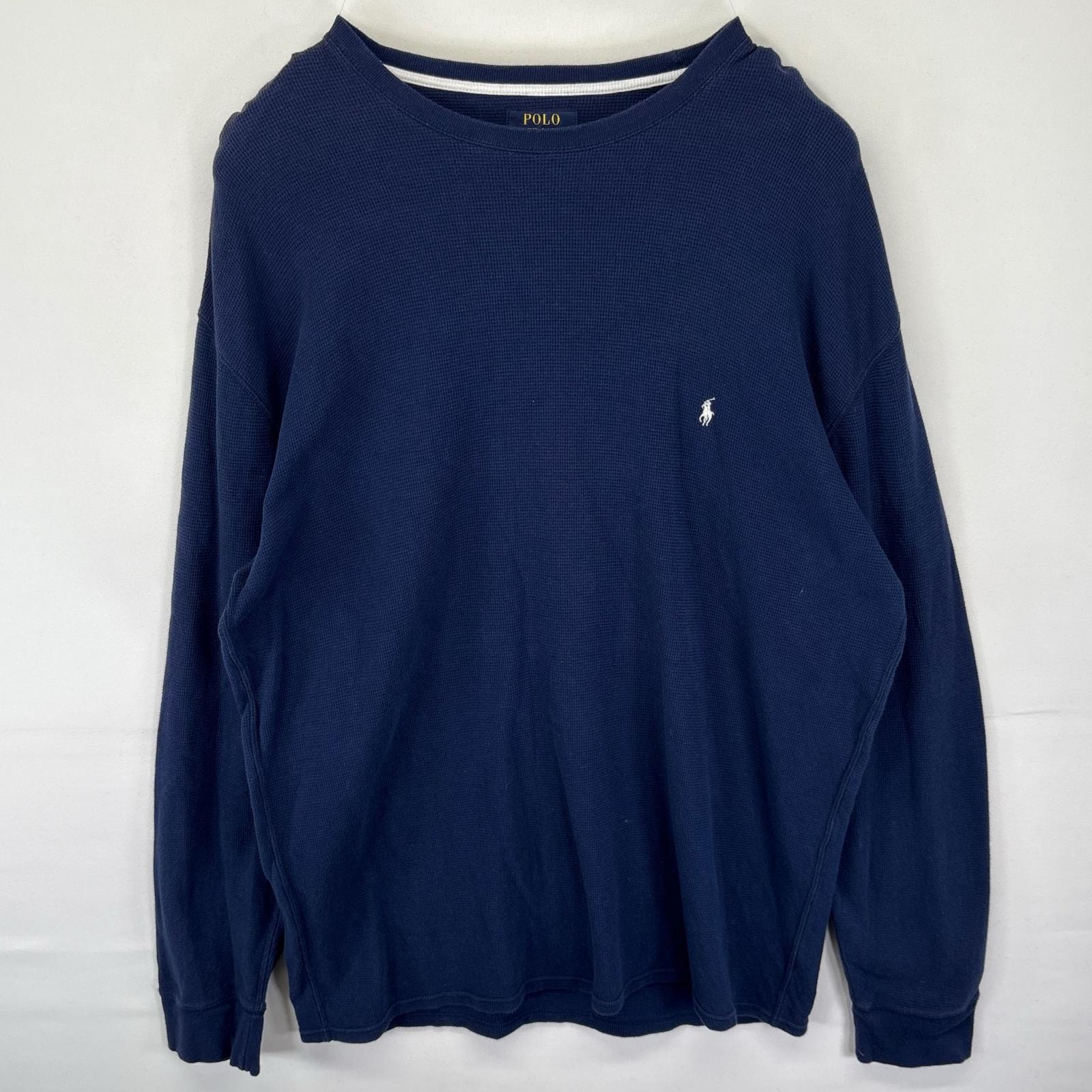 古着 ポロ・ラルフローレン POLO RALPH LAUREN 長袖Tシャツ ロンT サーマル ワンポイントロゴ刺繍 クルーネック 3XLT  ネイビー メンズ