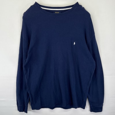 古着 ポロ・ラルフローレン POLO RALPH LAUREN 長袖Tシャツ ロンT サーマル ワンポイントロゴ刺繍 クルーネック 3XLT ネイビー メンズ