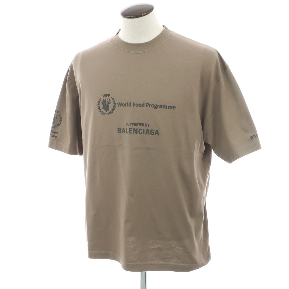 【中古】バレンシアガ BALENCIAGA × THE WORLD FOOD PROGRAMME コットン クルーネック 半袖Tシャツ アッシュブラウン【サイズL】【メンズ】
