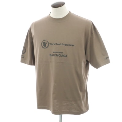 【中古】バレンシアガ BALENCIAGA × THE WORLD FOOD PROGRAMME コットン クルーネック 半袖Tシャツ アッシュブラウン【サイズL】【メンズ】
