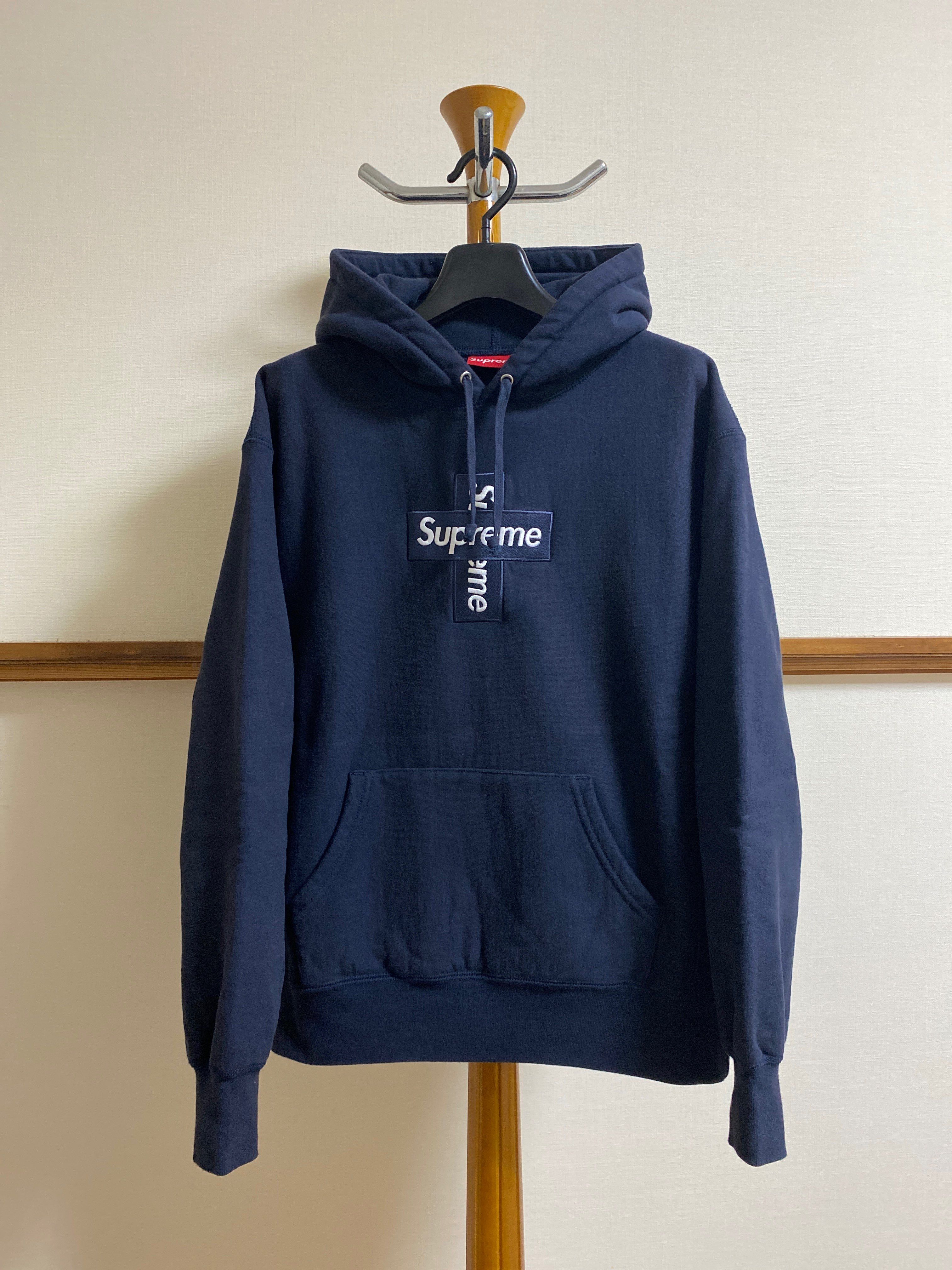 Supreme Cross Box Logo Hooded Sweatshirt "Navy"
