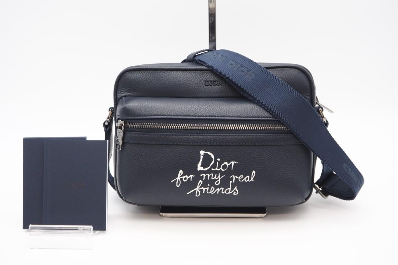 美品 Dior ディオール レザー DIOR & HYLTON NEL ショルダーバッグ 1ESPO340FRY_H56E メッセンジャーバッグ ネイビー レザー メンズ